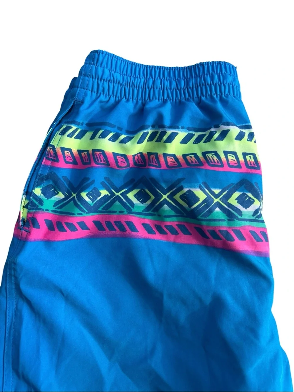Chubbies‎ Men's Blue Geometric Neon Swim Trunks 7” Inseam Medium EUC